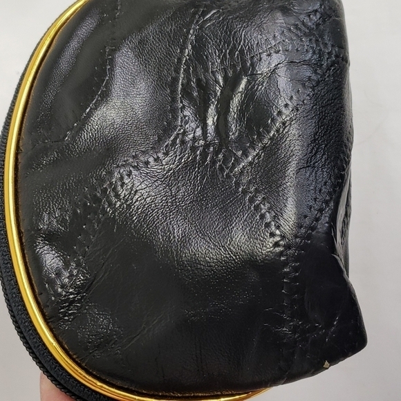 Vintage Patchwork Leather Makeup and Coin Bag Set of 3 Black Gold VGUC - Picture 6 of 16